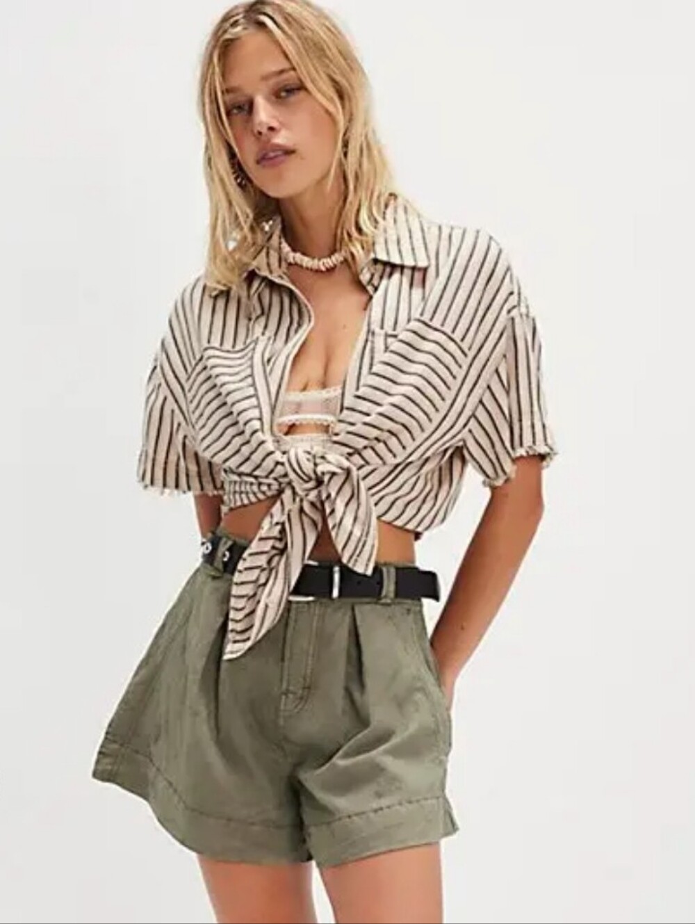Free People Marina Pleated Trouser Shorts Size 2 Green Lyocell Nylon High Waist